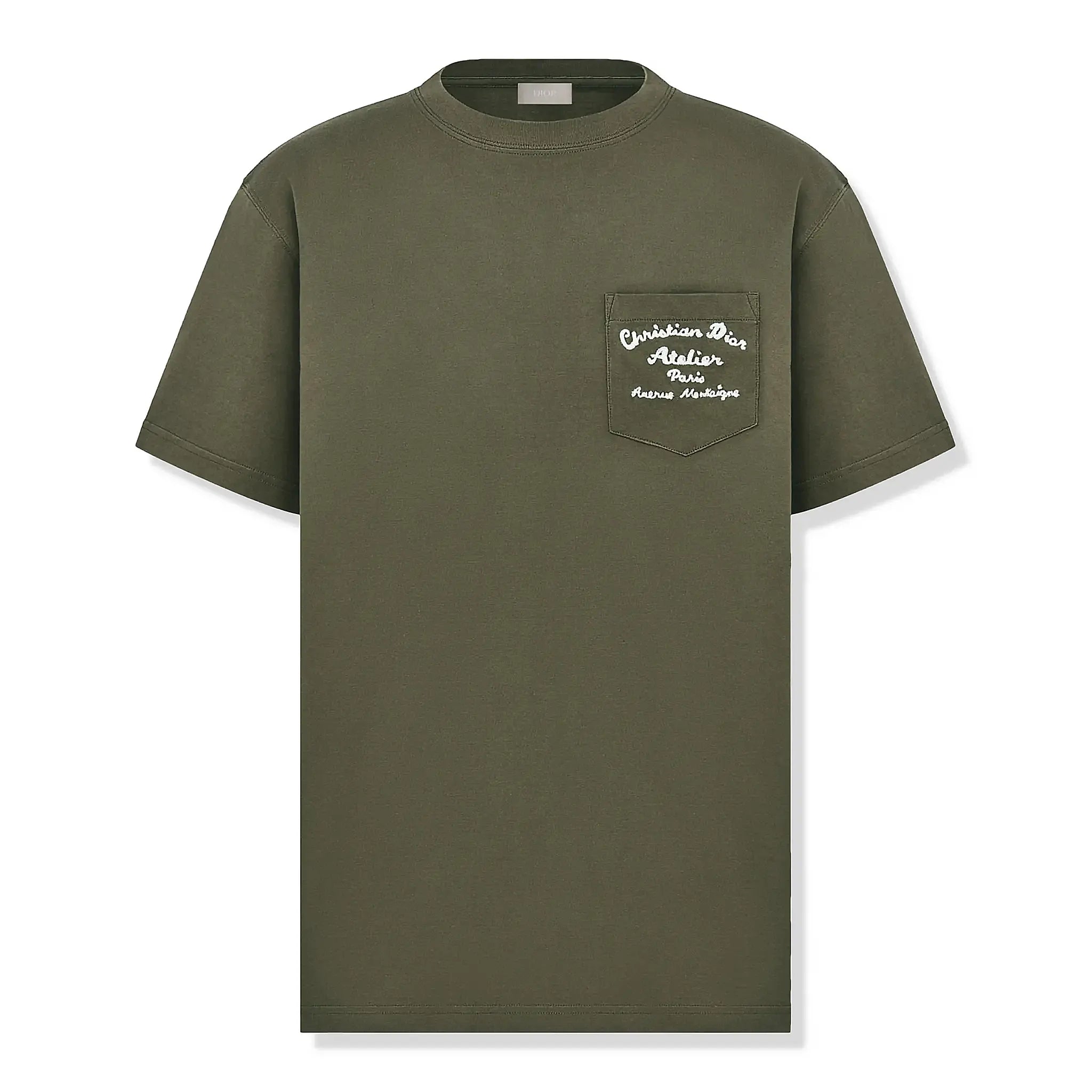 Front view of Dior 'Christian Dior Atelier' Relaxed Fit Khaki T Shirt 293J645A0677_C680